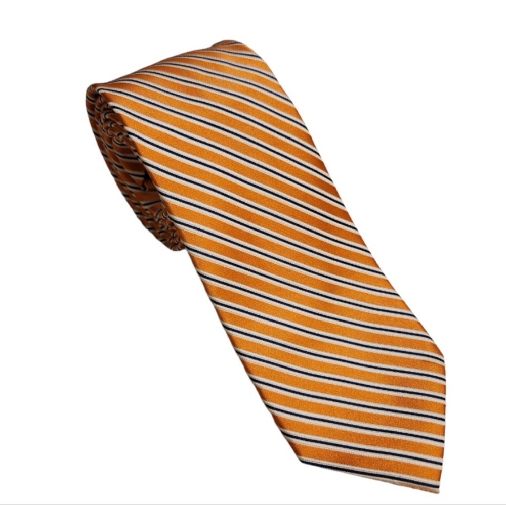 Chaps 100% Silk Striped Orange Tie